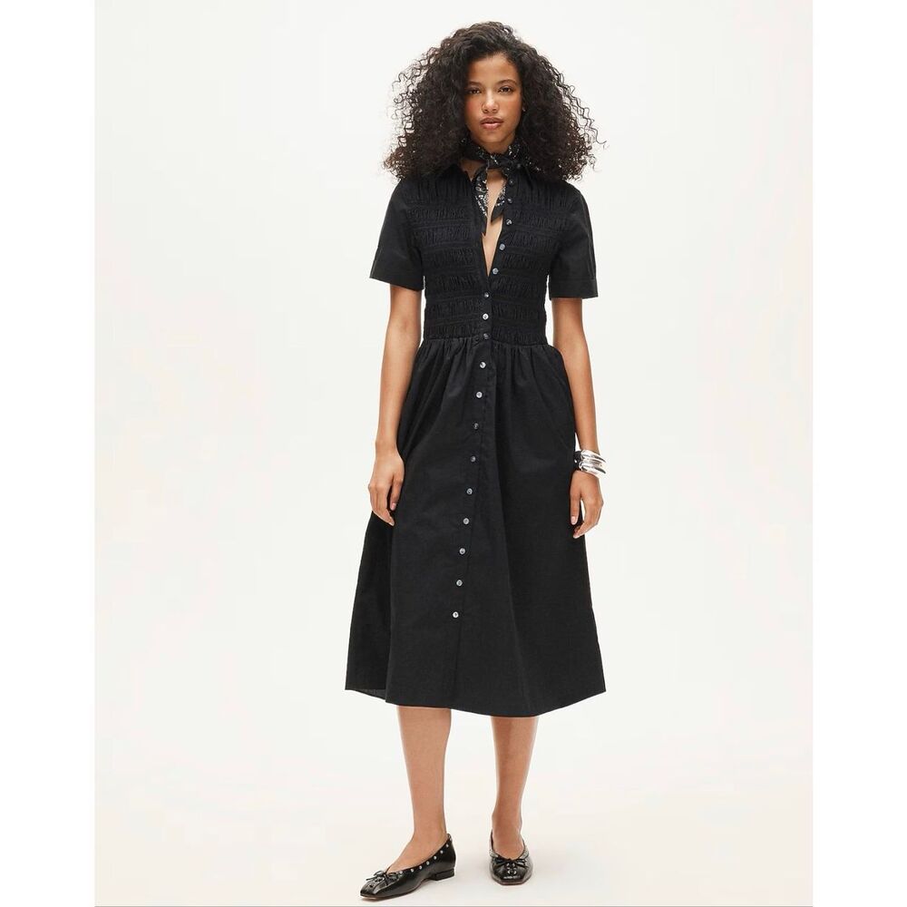 J. Crew Elsie shirt-dress in cotton poplin in Black NWT Size Small